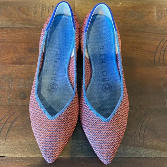 Rothy’s The Point Flat Shoes Orange Blue Striped Women's Size 5 - Picture 5 of 16